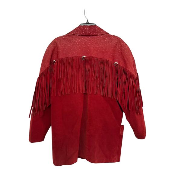 Vintage 1980s Avanti Red Suede Western Fringe Frontier Leather Coat medium - Picture 9 of 16